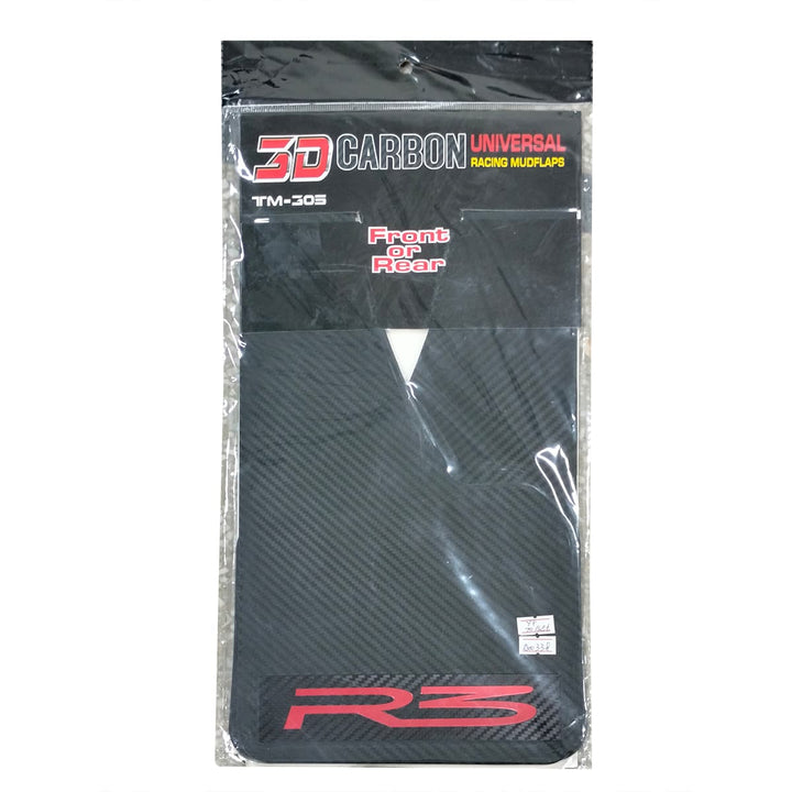 R3 Red Logo Carbon Fiber Universal Racing Mud Flaps 2 Pcs - Black