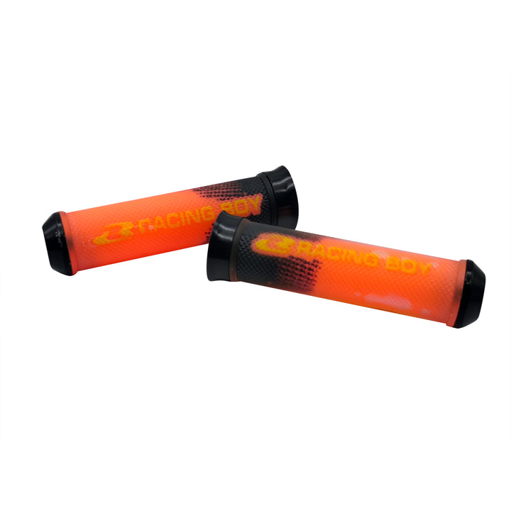 Racing Boy Sporty Look Rubber Handle Grips For Motorcycle Bike Pair - Orange With Black 