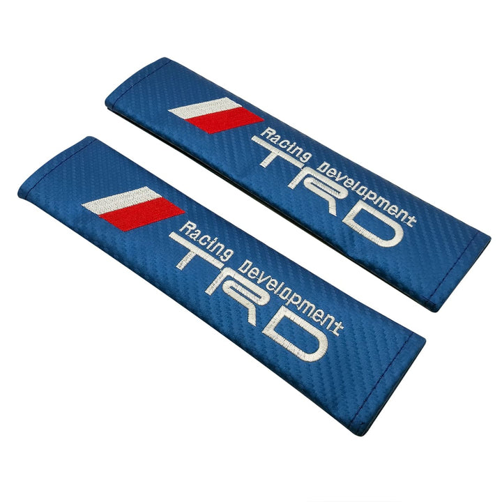 TRD Racing Development PU Leather Car Safety Seat Belt Cover Soft Carbon Fiber Pair - Blue