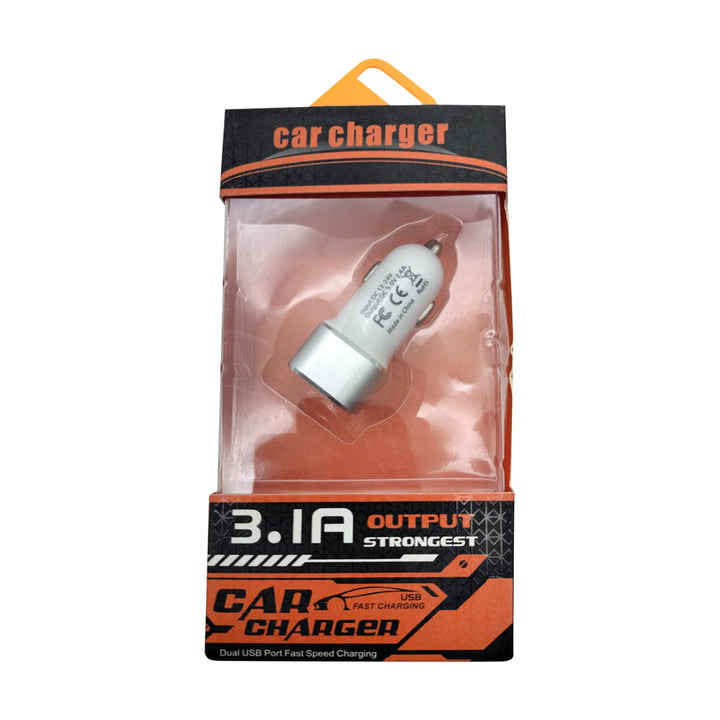 Dual USB Car Charger 3.1A Output Strongest Silver White