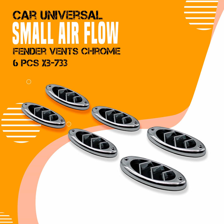 Car Universal Small Air Flow Fender Vents Chrome 6 Pcs Xb-733