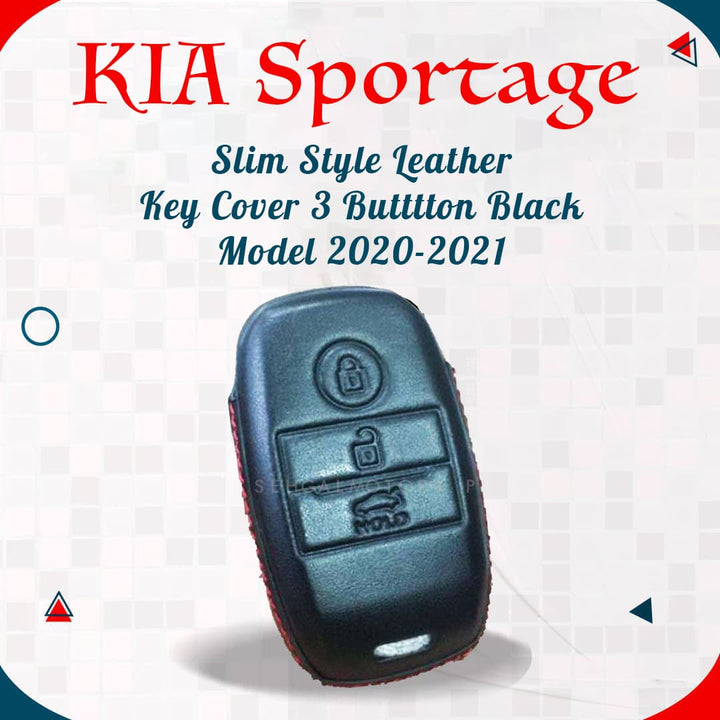 KIA Sportage Slim Style Leather Key Cover 3 Button Black - Model 2020-2021