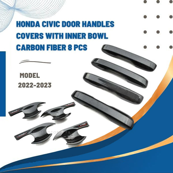 Honda Civic Door Handles Covers With Inner Bowl Carbon Fiber 8 Pcs - Model 2022-2023