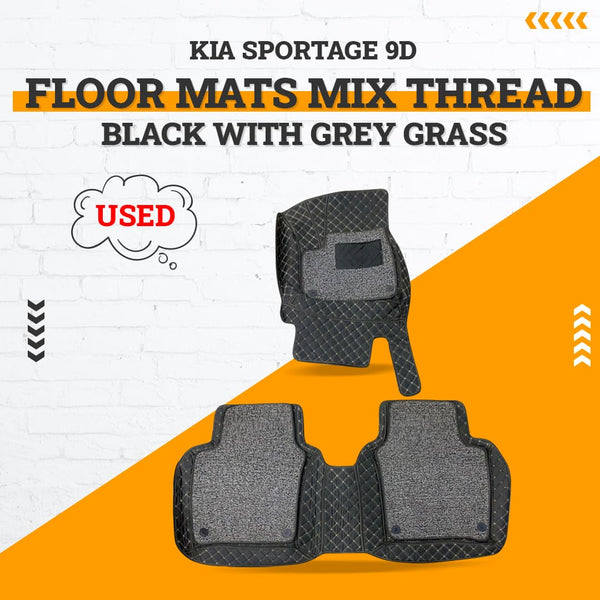 Used KIA Sportage 9D Floor Mats Mix Thread Black With Grey Grass - Multi Color 2 Pcs