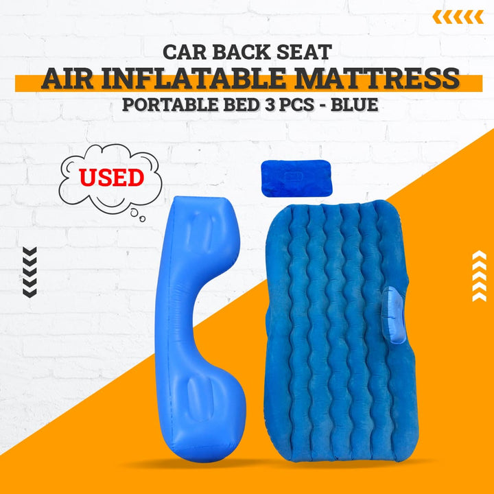 Used Car Back Seat Air Inflatable Mattress Portable Bed 3 Pcs - Blue