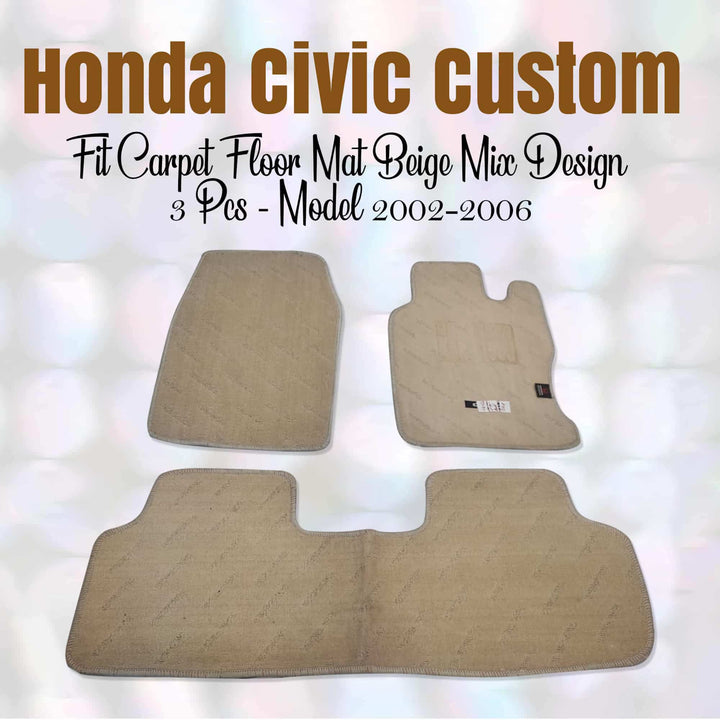 Honda Civic Custom Fit Carpet Floor Mat Beige Mix Design 3 Pcs - Model 2002-2006