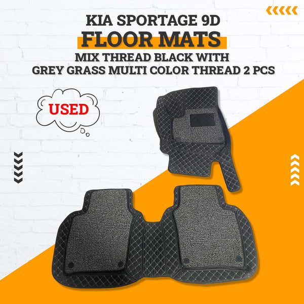 Used KIA Sportage 9D Floor Mats Mix Thread Black With Grey Grass Multi Color Thread 2 Pcs