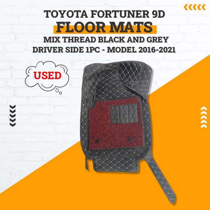 Used Toyota Fortuner 9D Floor Mats Mix Thread Black and Grey Driver Side 1PC - Model 2016-2021  