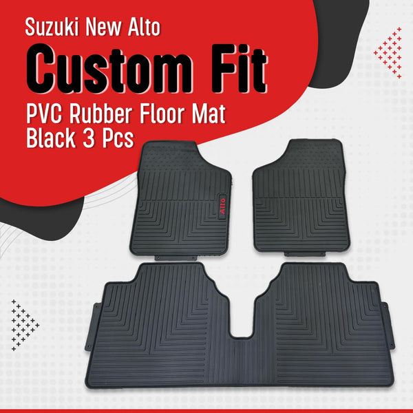 Suzuki New Alto Custom Fit PVC Rubber Floor Mat Black 3 Pcs - Model 2018-2024