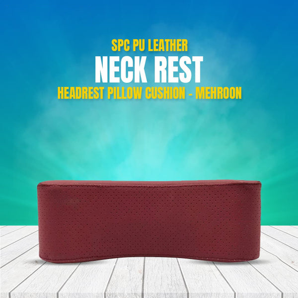 SPC PU Leather Neck Rest Headrest Pillow Cushion - Mehroon