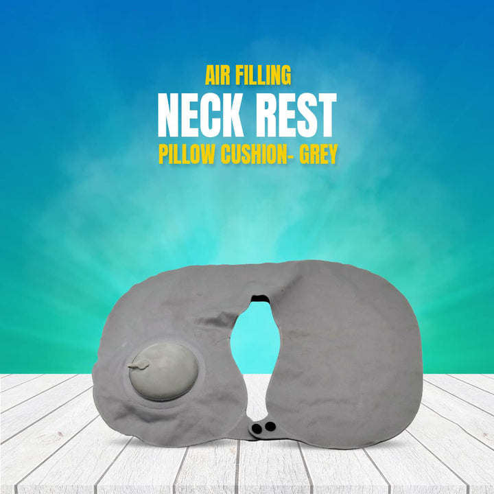 Air Filling Neck Rest Pillow Cushion- Grey