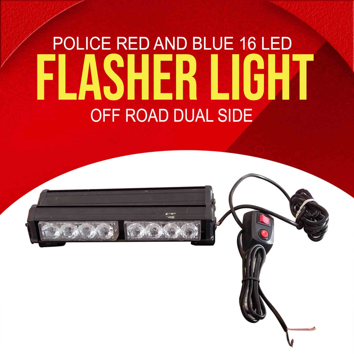 Police Red And Blue 16 LED Flasher Light Off Road Dual Side