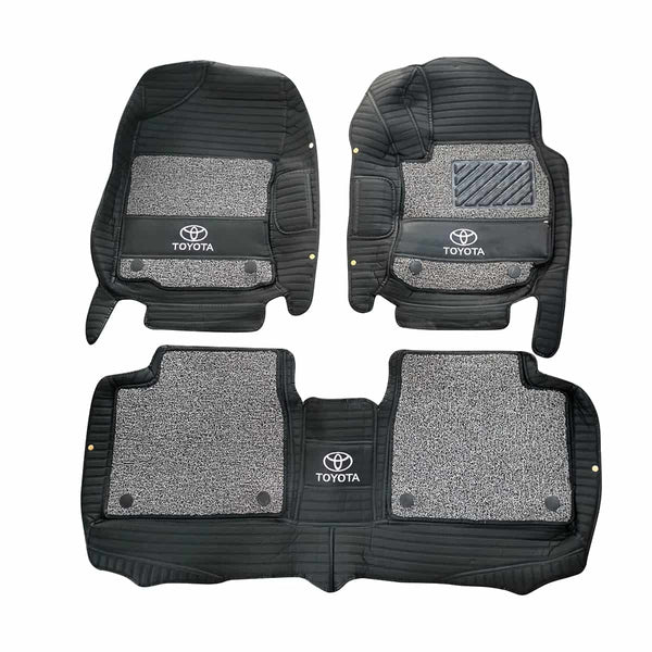 Toyota Corolla 10D Floor Mats Mix Thread Black With Grey Grass With Logo 3 Pcs - Model 2014-2021