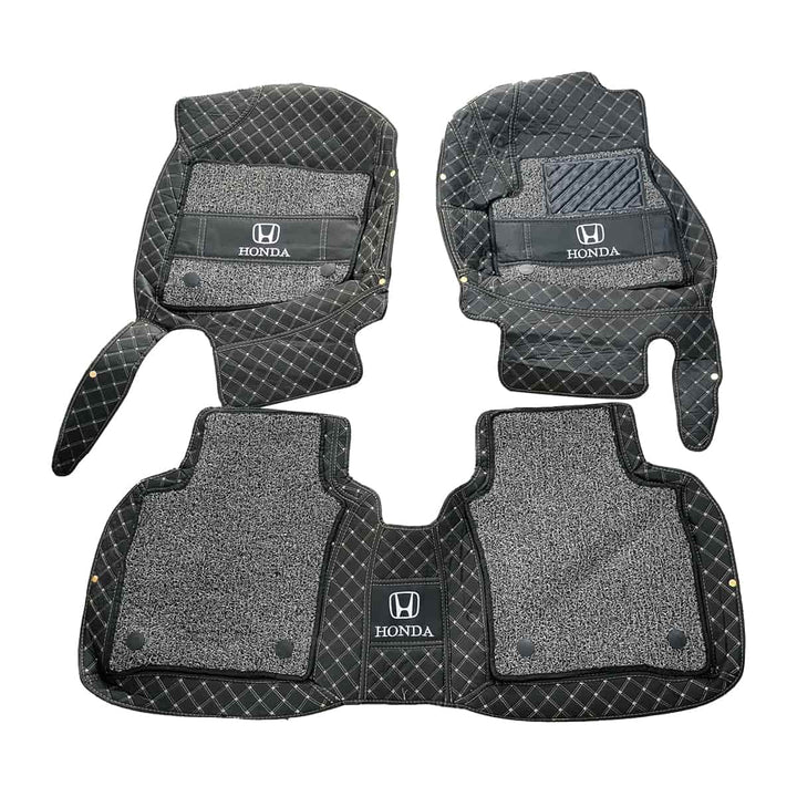 Honda City 10D Floor Mats Mix Thread Black With Grey Grass With Logo 3 Pcs - Model 2008-2021