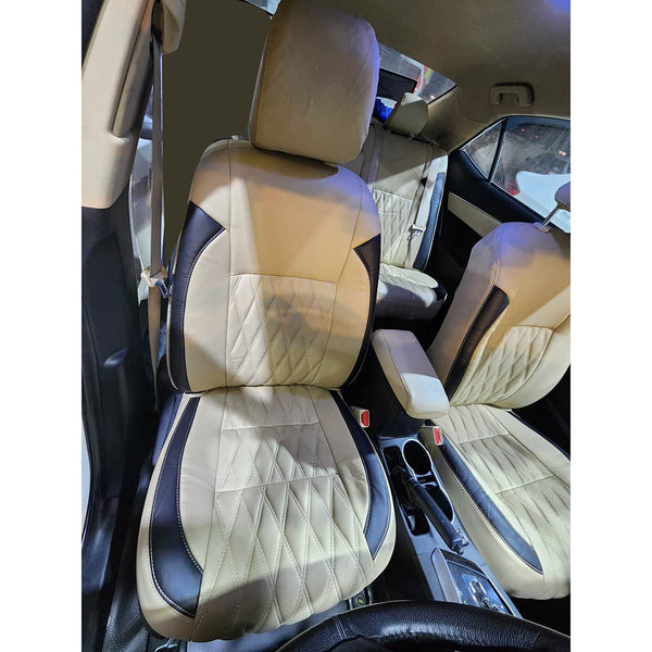 Toyota Corolla Diamond Cut Beige Black Seat Covers - Model 2014-2021