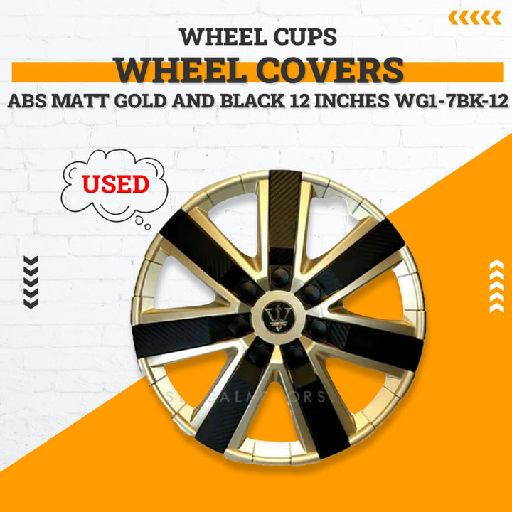 Used Wheel Cups / Wheel Covers ABS Matt Gold And Black 12 Inches WG1-7BK-12