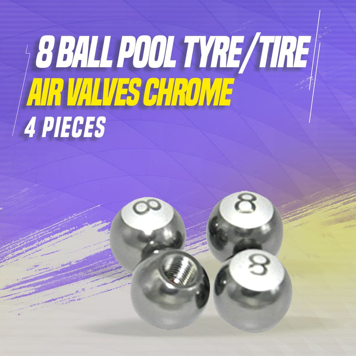 8 Ball Pool Tyre/Tire Air Valves 4 Pcs Chrome