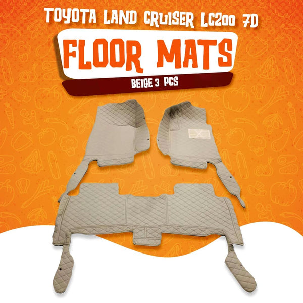 Toyota Land Cruiser LC200 7D Floor Mats - Beige - 3 Pcs Set - Model 2015-2022