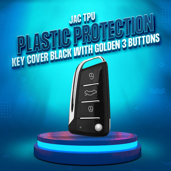 JAC TPU Plastic Protection Key Cover Black With Golden 3 Buttons - Model 2021-2025