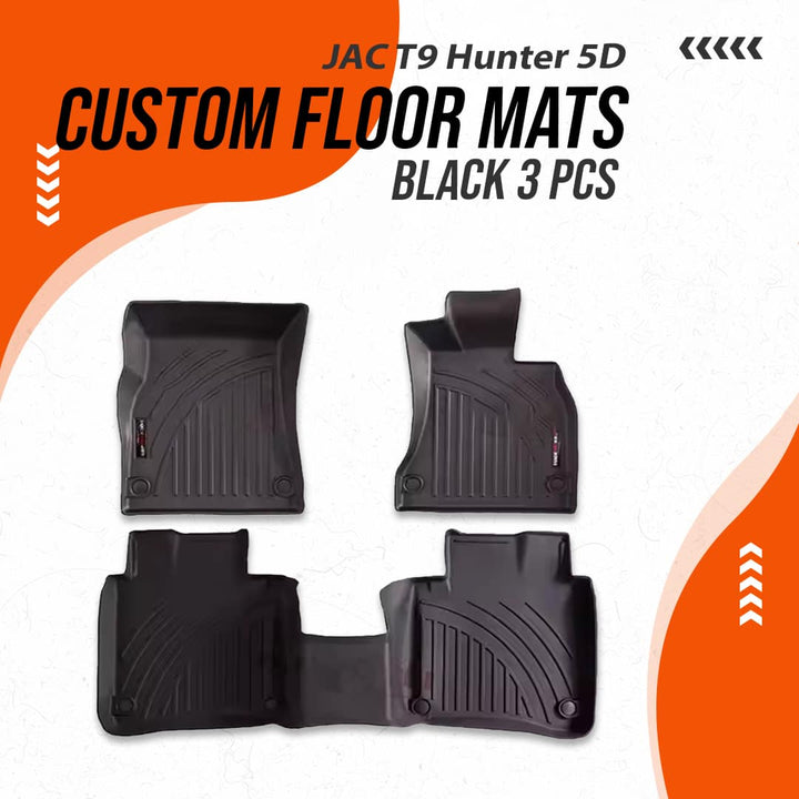 JAC T9 Hunter 5D Floor Mats - Black - 3 Pcs Set - Model 2021-2025