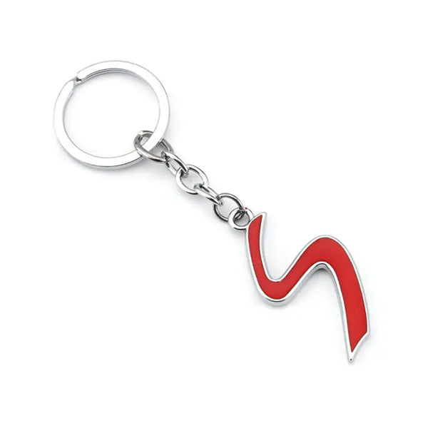 S Metal Logo Keychain Keyring - Red Chrome