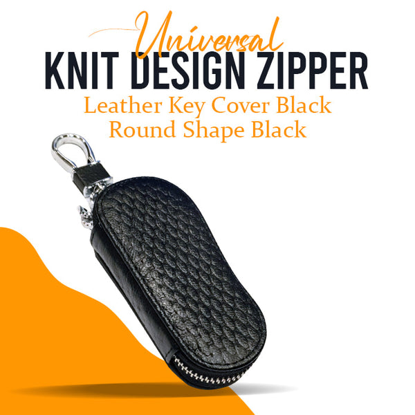 Buy Universal Knit Design Zipper Leather Key Cover Round Shape Black