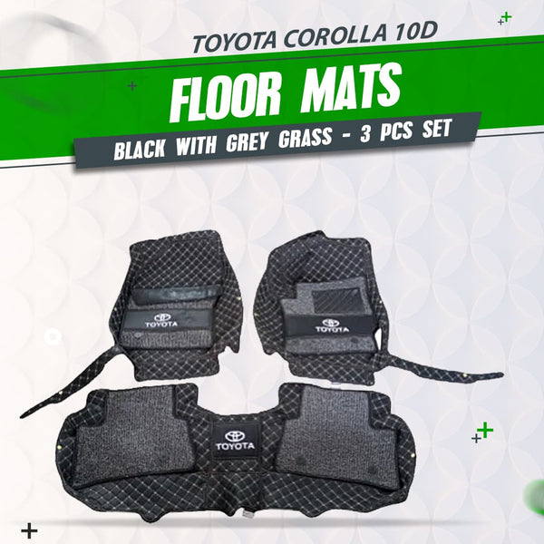 Toyota Corolla 10D Floor Mats - Black with Grey Grass - 3 Pcs Set - Model 2014-2025