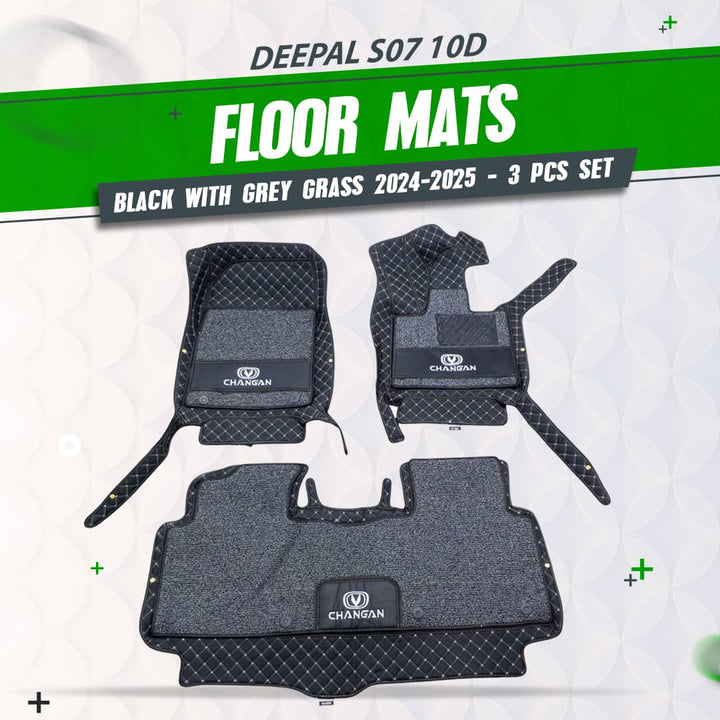 Deepal S07 10D Floor Mat - Black With Grey Grass 3 Pcs Set