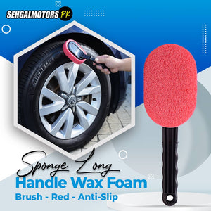 Sponge Long Handle Wax Foam Brush - Red - Anti-Slip Handle Easy To Use Comfortable To Grip
