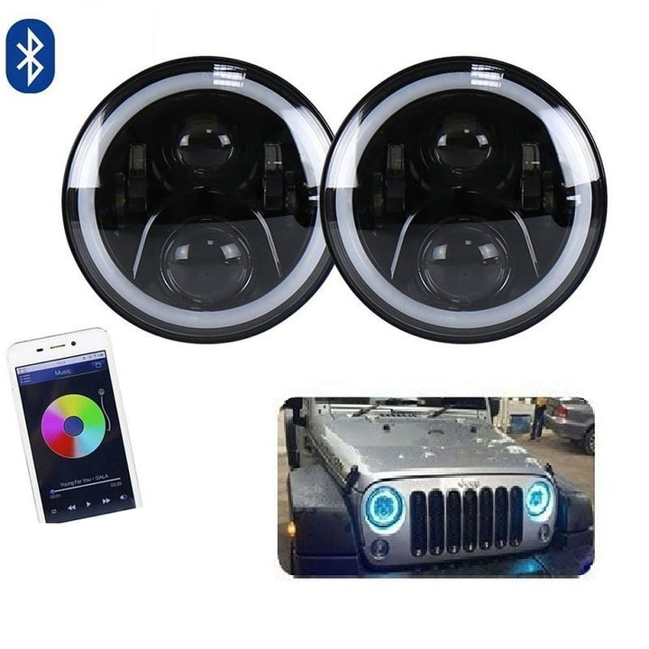 RGB Jeep LED Headlights / Head Lamps Round Shape 7 Inches - Pair
