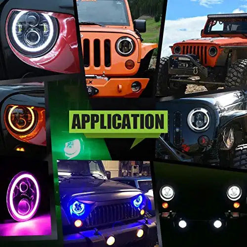 RGB Jeep LED Headlights / Head Lamps Round Shape 7 Inches - Pair