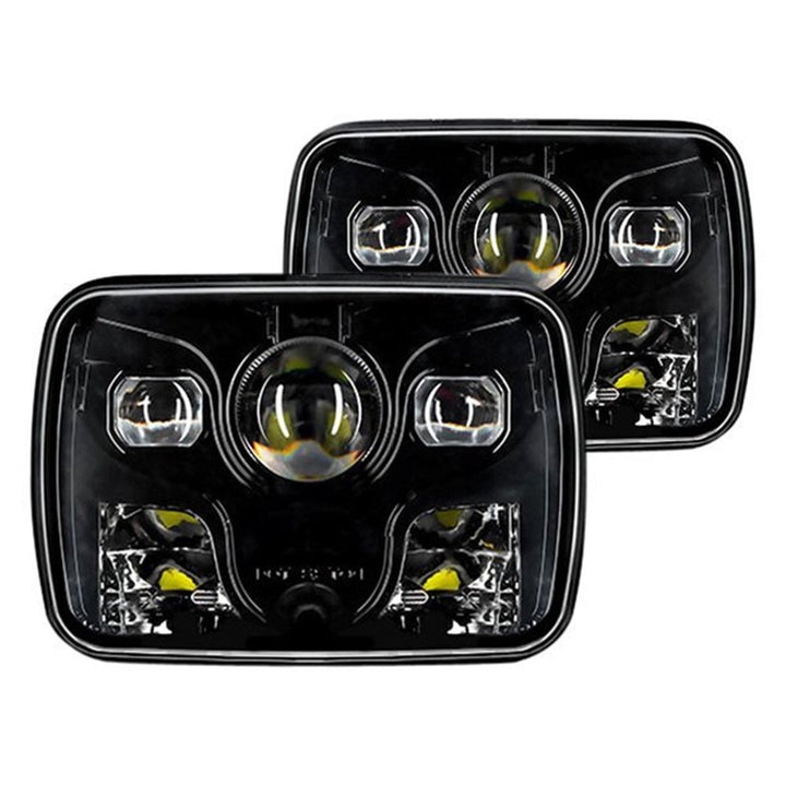 Square Jeep Headlights / Head Lamps Black 5×7 inches - Pair
