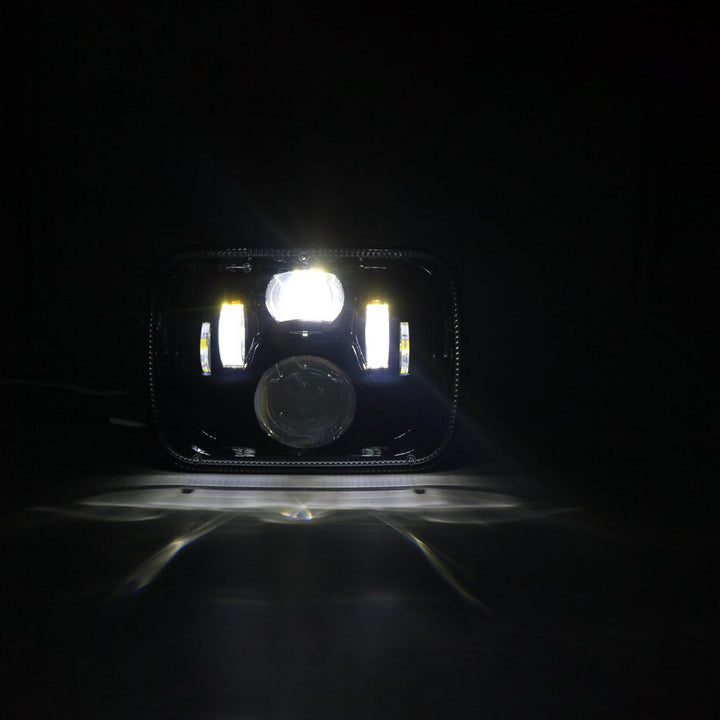 Square Jeep Headlights / Head Lamps Black 5×7 inches - Pair