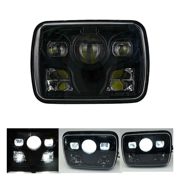 Square Jeep Headlights / Head Lamps Black 5×7 inches - Pair