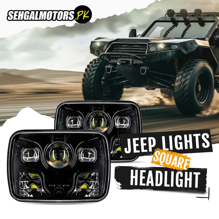 Square Jeep Headlights / Head Lamps Black 5×7 inches - Pair