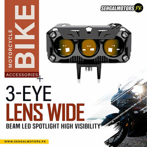 Motorcycle Bike 3-Eye Lens Wide-Beam LED Spotlight – High Visibility - High Fog Light