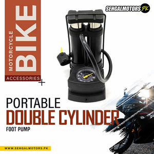 Portable Double Cylinder Motorcycle Foot Pump - With Pressure Gauge | Manual Air Pump