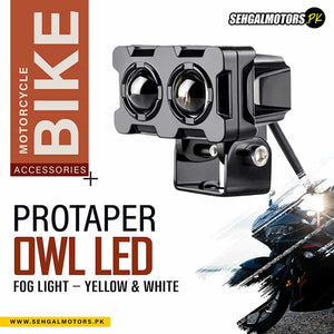 Protape Owl LED Fog Light – Yellow & White for All Motorcycles - Low & High Beam with 9V-60V 40W dual intensity