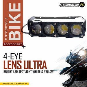 Motorcycle Bike 4-Eye Lens Ultra-Bright LED Spotlight White & Yellow