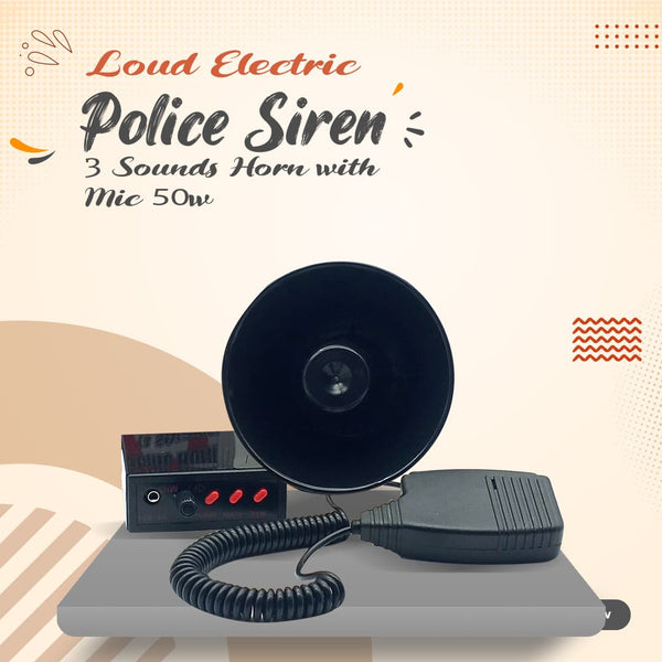 Loud Electric Police Siren 3 Sounds Horn with Mic 50w