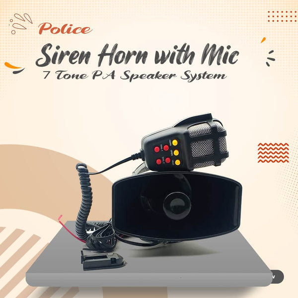 Police Siren Horn with Mic 7 Tone PA Speaker System - 12V