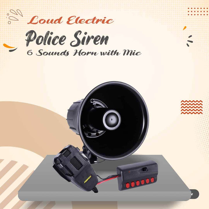 Loud Electric Police Siren 6 Sounds Horn with Mic 100W