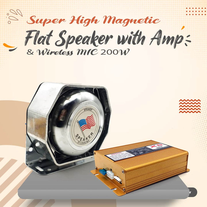 Super High Magnetic Flat Speaker with Amp & Wireless MIC 200W