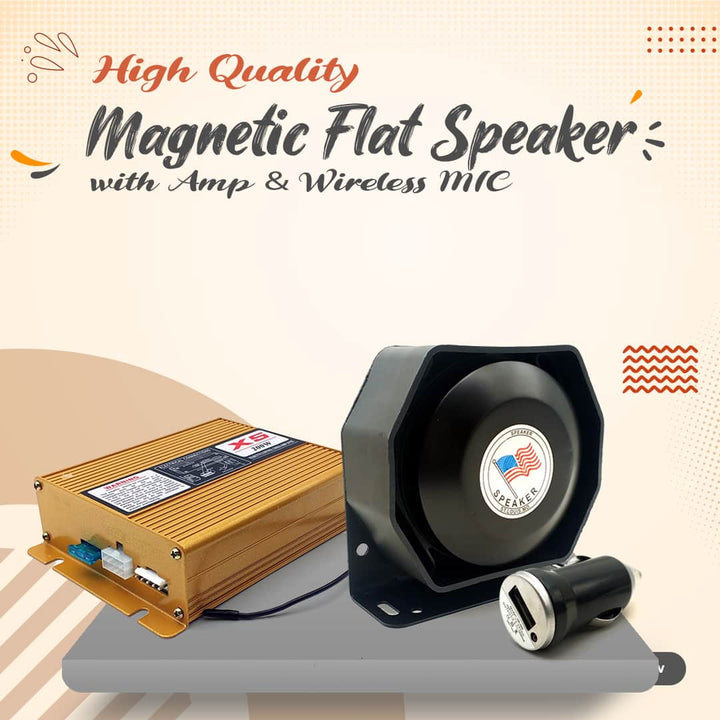 200W High Quality Magnetic Flat Speaker with Amp & Wireless MIC – Siren System
