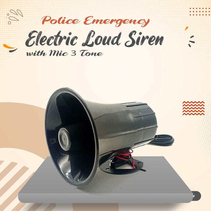 Police Emergency Electric Loud Siren with Mic 3 Tone
