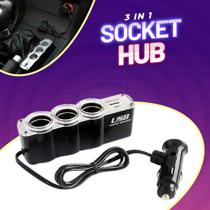 3 in 1 Socket Hub For Multiple Electronics Usage with USB