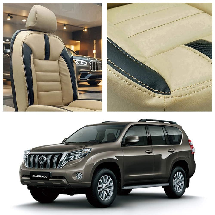 Toyota Prado Hockey Design Beige Black Seat Covers 2009-2018