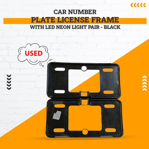 Used Car Number Plate License Frame with LED Neon Light Pair - Black