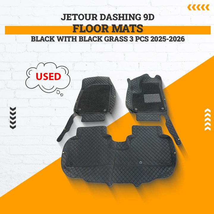 Used Jetour Dashing 9D Floor Mats Black with Black Grass 3 Pcs 2025-2026