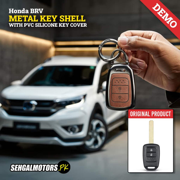 Honda BRV Metal Key Shell With Brown Luxury Key Chain